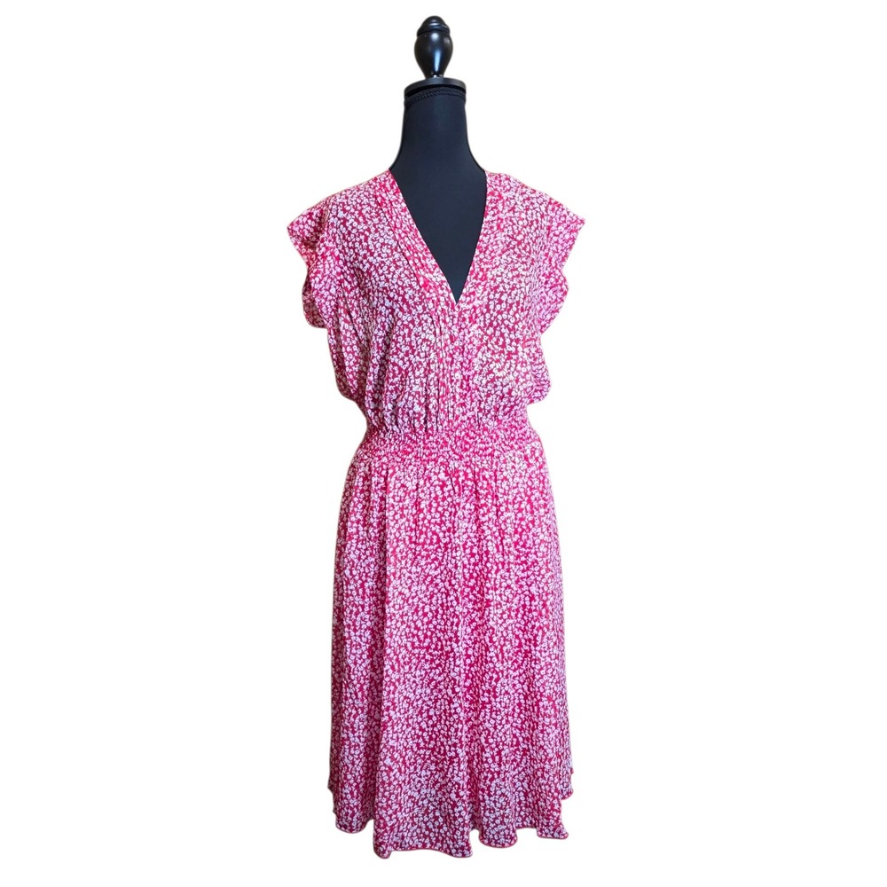 Kate‎ and Lily Floral Print V Neck Midi Dress Ruffle Sleeve Red Size 10 NWT